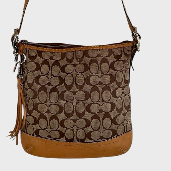 Coach Signature Leather Slim Crossbody Shoulder Bag Vintage M04K 9362 Khaki - Picture 2 of 16